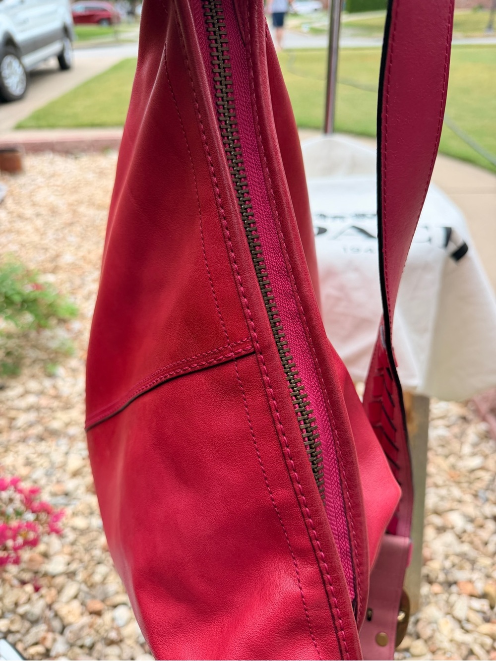 Vintage Y2K Coach #11423 Bleecker Tattersall Large Hot Pink Bucket Bag with - Picture 4 of 16